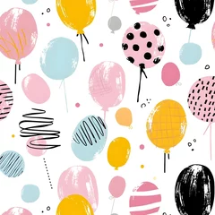 Papier Peint photo Montgolfière Pattern illustration of balloons with candies for kids, seamless, graphic design vector, brushes, happy birthday concept