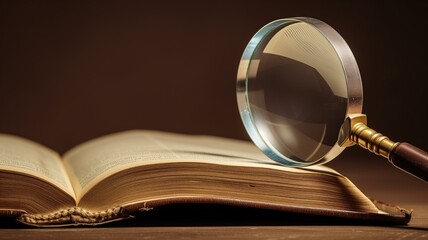 Open book with a magnifying glass