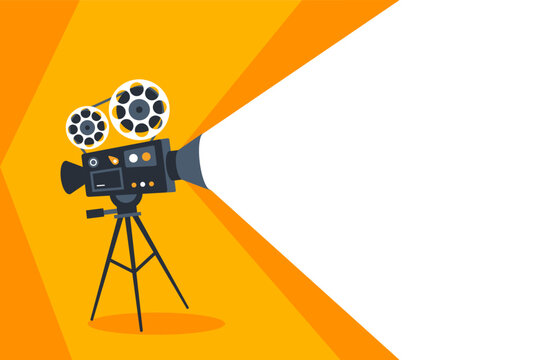 Graphic representation of an old-fashioned film projector casting light on a bright orange background