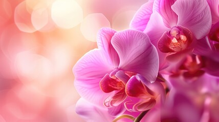 Fototapeta na wymiar Pink orchids on a soft focus pink background