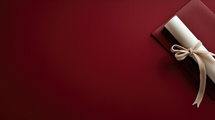 Diploma with ribbon on a burgundy surface
