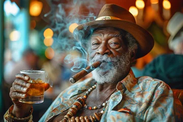 Tuinposter Old Cuban Gentleman Smoking a Cigar © Andrés Martínez