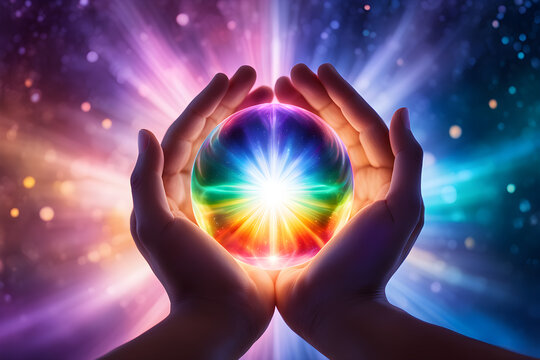 Energy Healing Hands, the power to heal is in your hands, holding a crystal ball, seeing the future, fortune telling