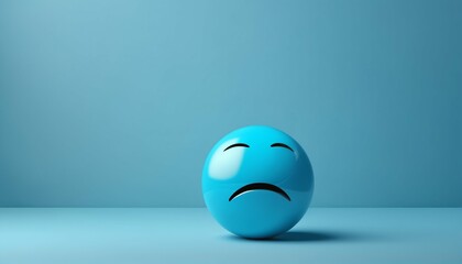Blue Monday concept with sad emoji face on a light blue background - obrazy, fototapety, plakaty