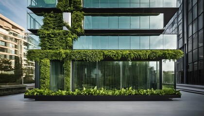 Green architecture showcasing sustainable glass and vertical gardens for eco-friendly environments