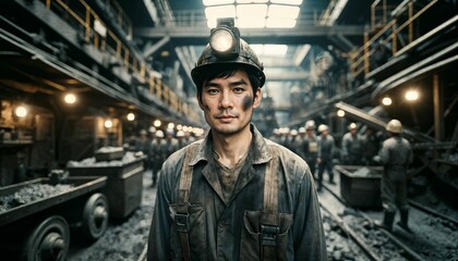 Worker in the coal mining industry, pausing outside following a long day of hard work
