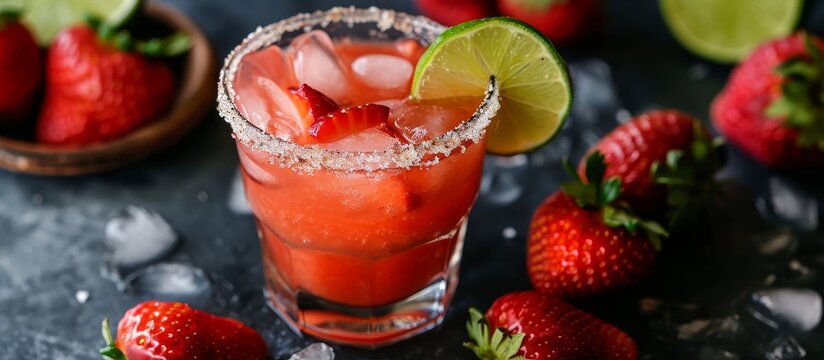 Tequila and lime-infused strawberry margarita, chilled and invigorating