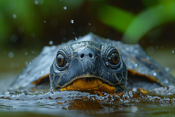 Turtle Peeking Above Water Surface