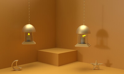lamp lightbulb candle bright orange yellow brown color background wallpaper podium stage showcase stand ramadan mubarak kareem islam religion muslim ramadon arabic mosque march april may month event 