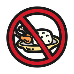 No eating sign doodle icon. Forbidden symbol, ramadan, fasting Vector illustration.