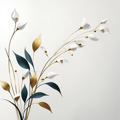 Gold and Teal Botanical Artwork, Elegant Floral Arrangement Illustration
