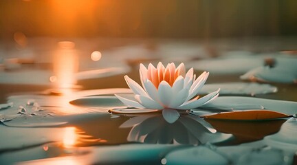a delicate water lily floating on the surface of a pond

