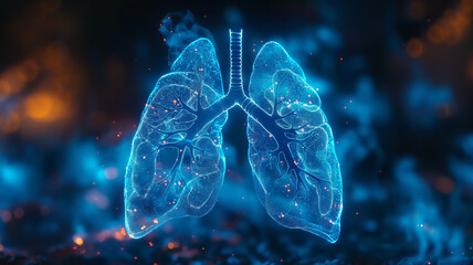 blue color photo of an illustration featuring a x-ray  human lung, healthy, medical concept - obrazy, fototapety, plakaty