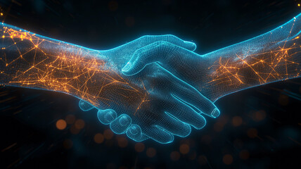 blue print, xray, technological handshake background