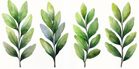 A Watercolor Painting of Delicate Leaves, Celebrating the Serene Beauty of Nature's Greenery, Generative AI