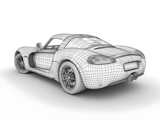 Fototapeta premium Concept of Precision and Innovation: Intricate Wireframe Model of a Sports Car Showcasing Aerodynamic Design and Engineering Expertise in Grayscale