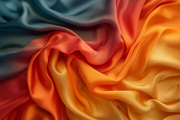 Obraz premium Wavy silk fabric background in yellow, red and blue colors.