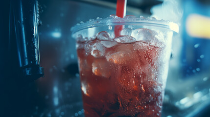 glass of cola with ice. Generative AI	 - obrazy, fototapety, plakaty