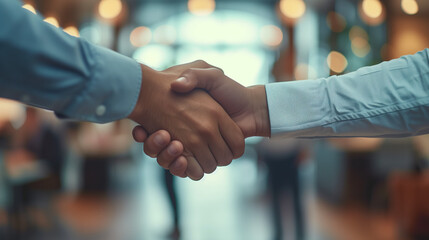 Meeting, partnership, and business people shaking hands in the office for a deal, collaboration, or onboarding. Diversity, professional, and employees with handshake for agreement, welcome or greeting