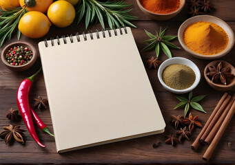 Blank notebook with white pages with space for text, recipe or inscriptions. Generative AI - obrazy, fototapety, plakaty