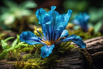 Blue Iris Flowers A Stunning Contrast on Abstract Wood