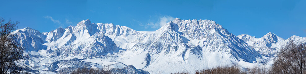 Mount Humphreys And Basin Mountain With Fresh Snow And Blue Sky Viewed From Bishop California