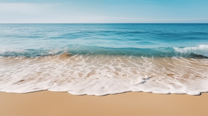 Fototapeta na wymiar Sea waves at the beach. Minimalist aesthetic. Calmness and relax. Copy space, Generative AI