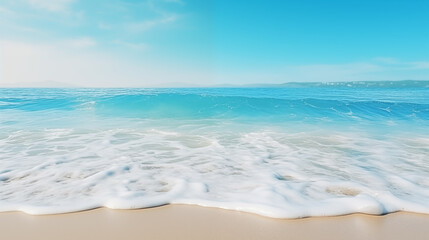 Fototapeta na wymiar Sea waves at the beach. Minimalist aesthetic. Calmness and relax. Copy space, Generative AI.