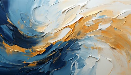 Abstract Oil Acrylic Painting Background in White Gold and Blue Colors