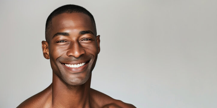 Smiling african american man with a smooth, healthy complexion.