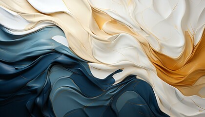 Thick Abstract Oil Acrylic Painting Background in White Gold and Blue Colors
