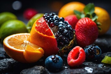 Nature's Palette Fresh Fruits Pop Against Abstract Stone