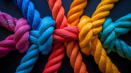 Team rope diverse strength connect partnership together teamwork unity communicate support. Strong diverse network rope team concept integrate braid color background cooperation empower power. Join