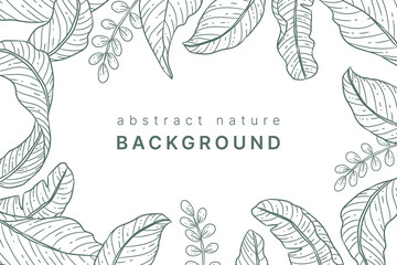 Botanical line background with flowers and leaves vector background.