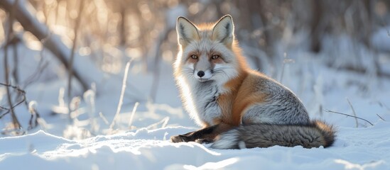 Winter sunlight being enjoyed by a Grey Fox near its den.