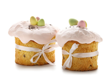 Two Delicious Easter cakes on white background