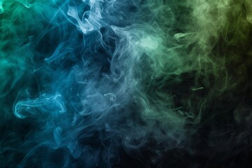 Abstract concept of a cloud of green and blue smoke swirling together on a black background Creating a mysterious and spooky atmosphere suitable for horror or fantasy themes