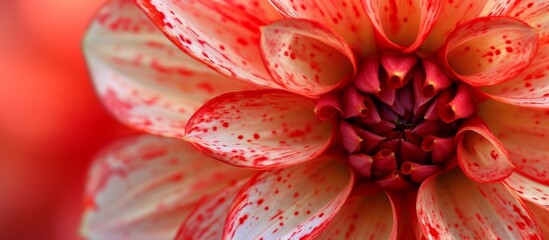 A close-up of a flower showcasing red and white petals against a vibrant red background, highlighting the intricate patterns of this terrestrial plant.