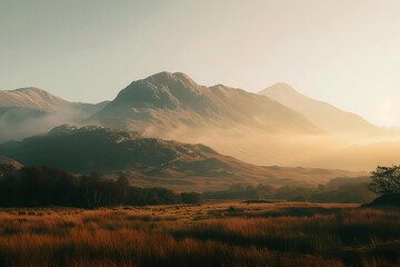 Obraz premium Golden hour mountain landscape Serene and majestic With a focus on natural beauty and tranquility
