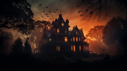 Fotobehang Haunted House with Dark Horror Atmosphere. Neural network AI generated art © mehaniq41