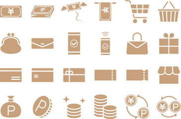 ショッピングの茶色のシルエットアイコンセット