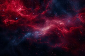 Intense Red Nebula Against a Dark Azure Starry Sky