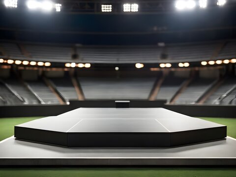 Photo 3D luxury podium stage with football ground stadium background 