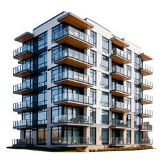 Modern apartment building isolated on transparent background, cut out, png