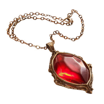Necklace pendant with ruby isolated on transparent background, cut out, png