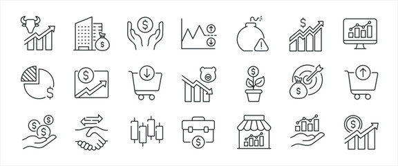 Stock market thin line icons. Editable stroke. For website marketing design, logo, app, template, ui, etc. Vector illustration.