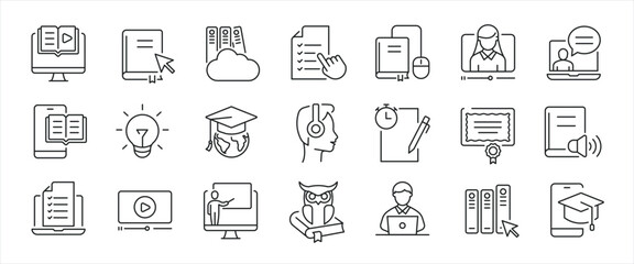 E-Learning thin line icons. Editable stroke. For website marketing design, logo, app, template, ui, etc. Vector illustration.