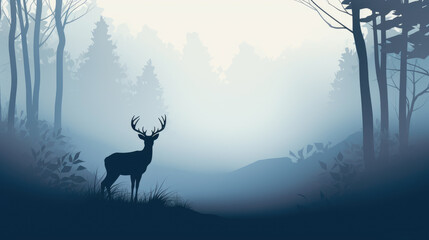Silhouette of a deer in the forest.