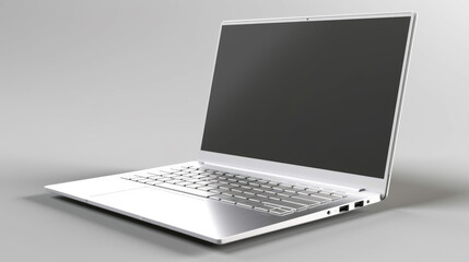 White laptop on a grey background.