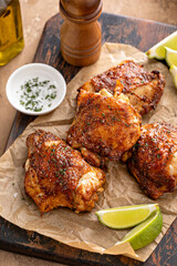 Chicken thighs roasted or air fried with paprika and lime